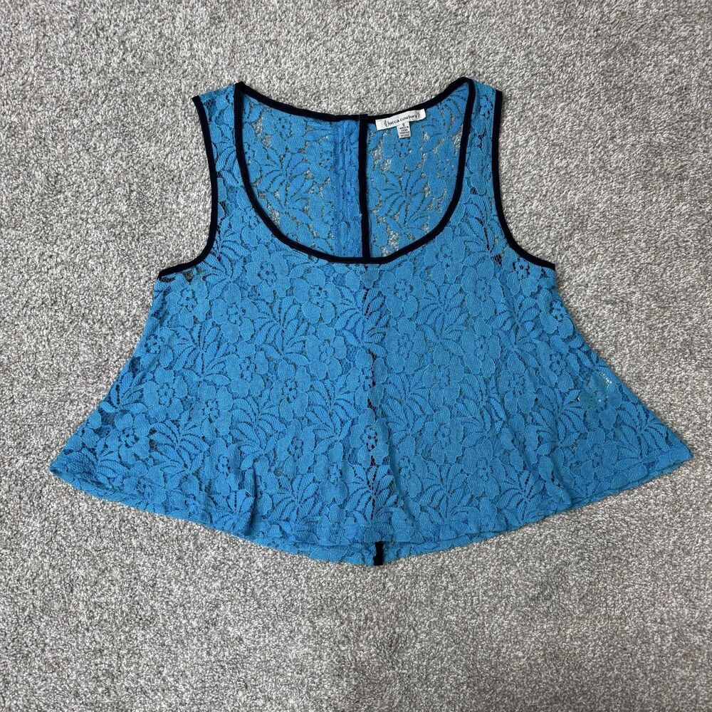 Lucca Couture Tank Womens Small Blue Lace Sheer Cropped Boho Y2K Indie Tumblr